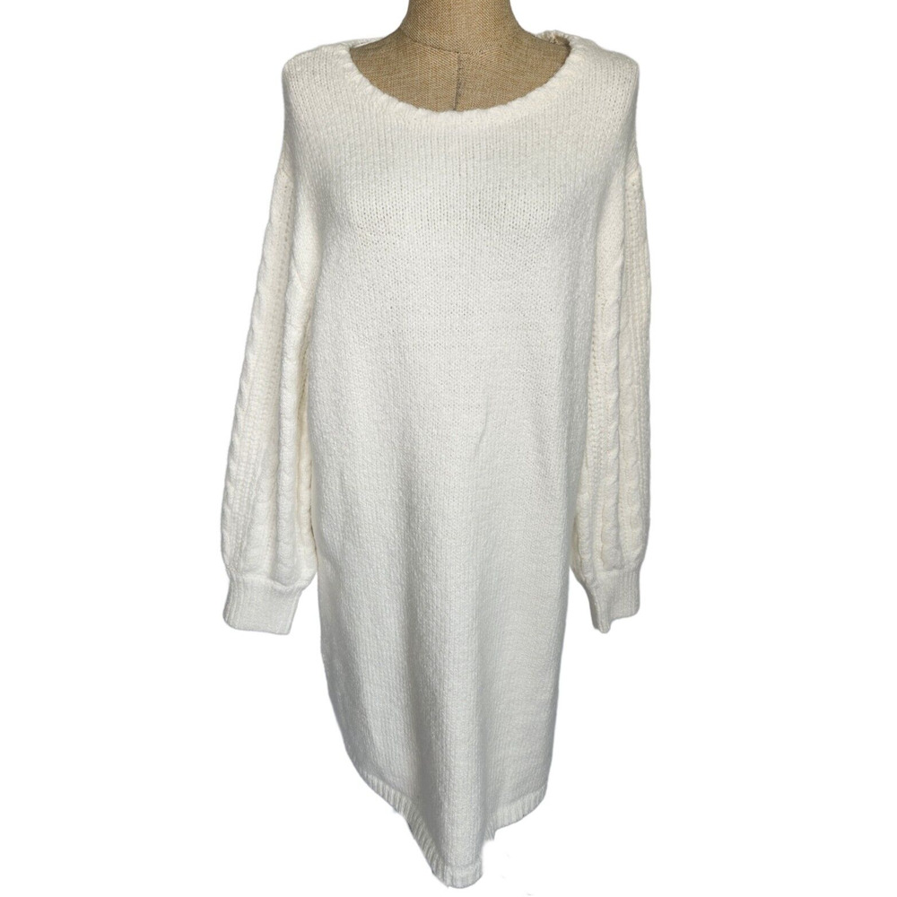 Torrid Mini Sweater Knit Blouson Sleeve Dress Plus Size 2X Cream Ivory NWT